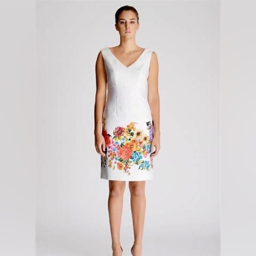 Dress Barn white floral summer spring sheath lined dress